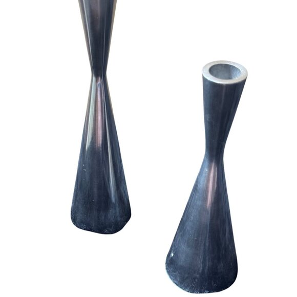 Vintage Mid-Century Modern Pewter Tapered Candle Holders Set Of 2 - Picture 1 of 5